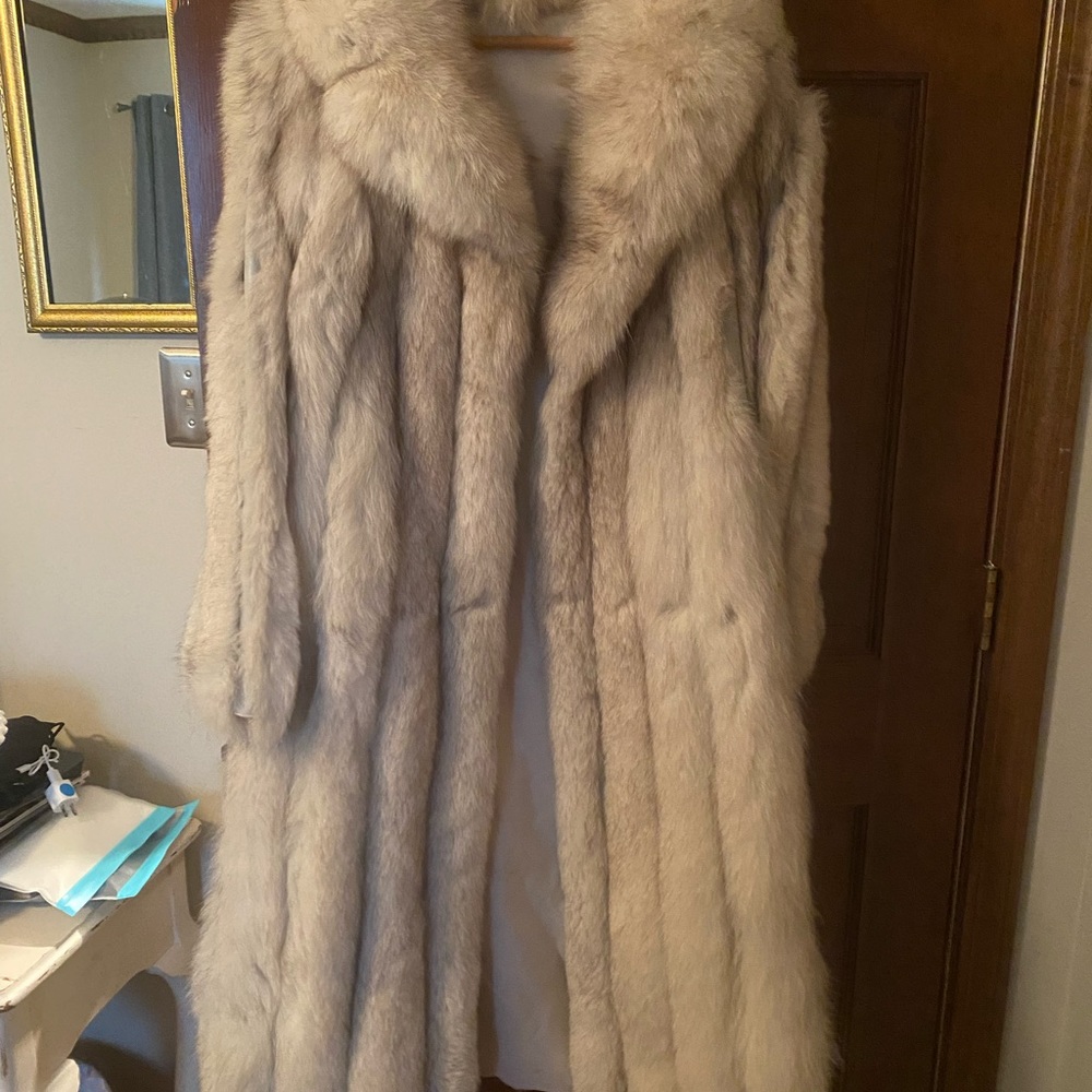 Full length silver fox coat